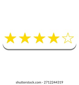 Calificación de cuatro estrellas y media. Concepto de revisión, Comentarios y satisfacción del Cliente. Estrellas amarillas sobre fondo blanco. Evaluación, clasificación, calidad y servicio.