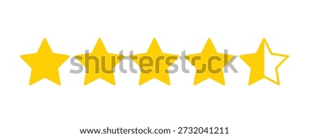 Four and a half star rating icon. Customer review feedback sign and symbol. Quality rank evaluation. Vector illustration isolated on white background.