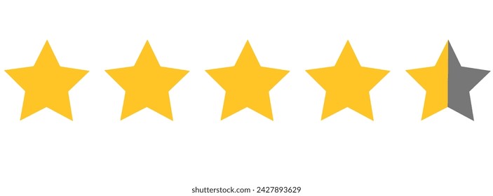  Four and half stars, customer quality symbol, vector product rating review flat icon for hotel, restaurant etc