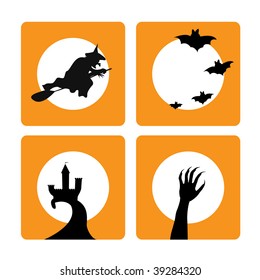 Four halloween backgrounds with witch, old castle, bats and werewolf claw