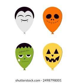 Four Halloween balloons with different faces