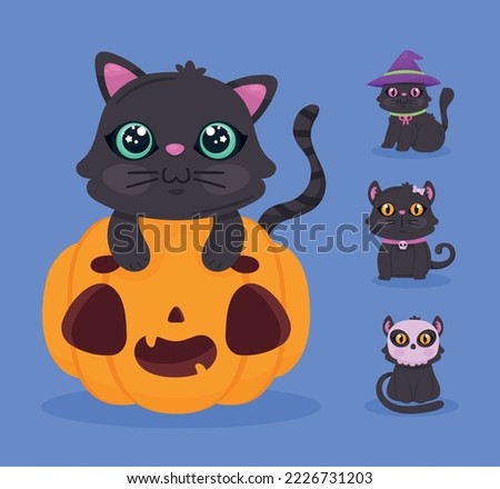 four halloween cats characters group