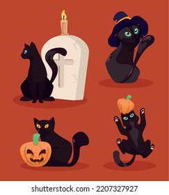 four halloween cats mascots characters