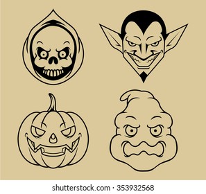 Four Halloween Character Line art