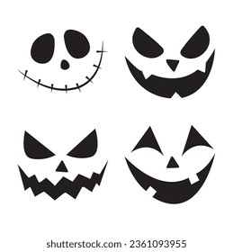 Four halloween faces with different expressions on a white background