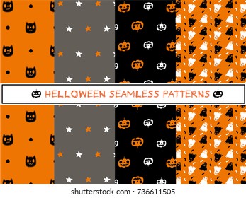 Four Halloween seamless pattern. Endless texture for wallpaper, web page background, wrapping paper