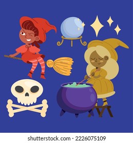 four halloween witch set icons