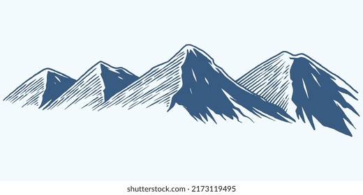 Four Hand drawing mountain line up hill plateau sketch illustration isolated on white background.