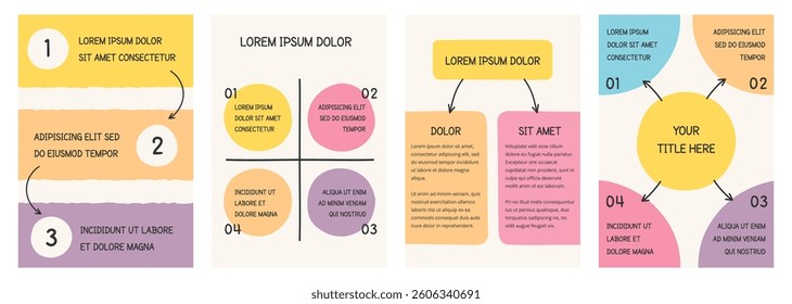 Four hand drawn diagrams, steps or options, flow chart, doodle infographics, vector eps10 illustration