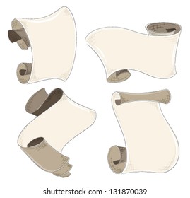 Four hand drawn old scrolls on a white background