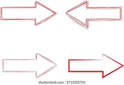 Quatro setas vermelhas desenhadas à mão apontando em direções opostas simbolizando escolha de conflito ou contraste direcional.