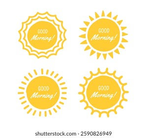 Four hand drawn suns with good morning phrase, vector eps10 illustration