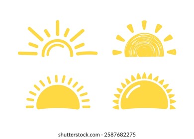 Four hand drawn suns on white background, vector eps10 illustration