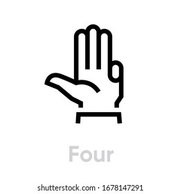 Four hand gesture icon. Editable line vector. Symbol palm hand bent little finger. Single pictogram.