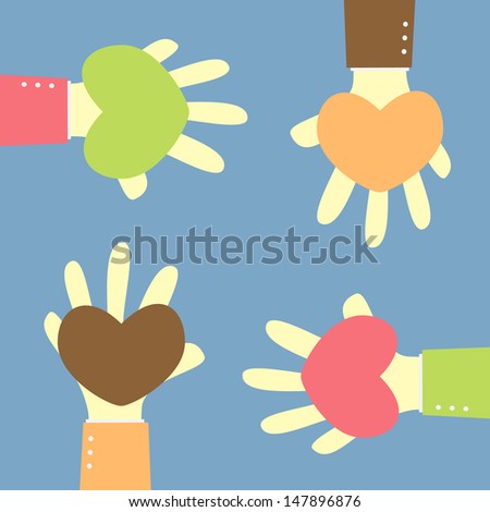 four hand give heart for any people