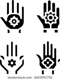 Four hand icons showcasing Mehndi designs for cultural representation