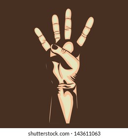 four hand over brown background vector illustration