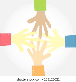 four hand show teamwork