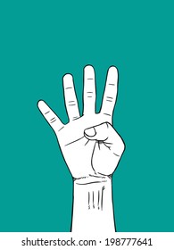 Four Hand sign : white on blue green