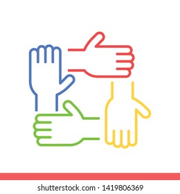Four hand vector icon, together symbol. Simple, flat design for web or mobile app