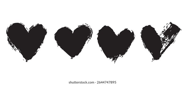 Four HandDrawn Hearts Black White Heart Clipart.
