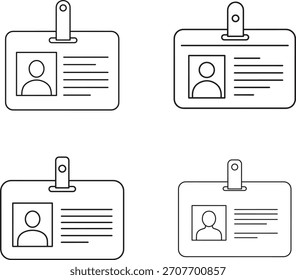 Four hand-drawn, outline style identification badges with space for photo and text, presented in a grid.