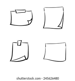 Four hand-drawn paper sketch notes 
