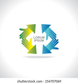 four hands with arrow directions vector