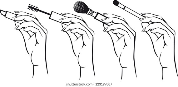 Four hands doing make up. Vector.