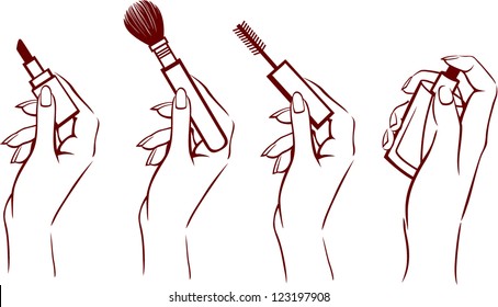 Four hands doing make up. Vector.