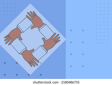 Four Hands Drawing Holding Arm Together Showing Connection Symbol. Connected Arms Design Holds Wrists Displaying Teamwork Cooperation Strong Bond.