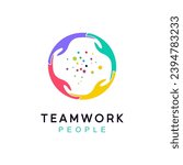 four hands holding each other team work unity together logo vector icon illustration