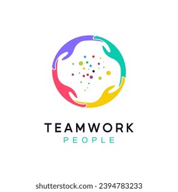 four hands holding each other team work unity together logo vector icon illustration