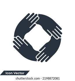 four hands holding together for wrist icon logo vector illustration. teamwork symbol template for graphic and web design collection