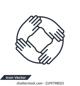 four hands holding together for wrist icon logo vector illustration. teamwork symbol template for graphic and web design collection