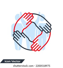 four hands holding together for wrist icon logo vector illustration. teamwork symbol template for graphic and web design collection
