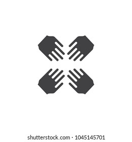 Four hands join together vector icon. Cooperation filled flat sign for mobile concept and web design. Teamwork simple solid icon. Symbol, logo illustration. Pixel perfect vector graphics