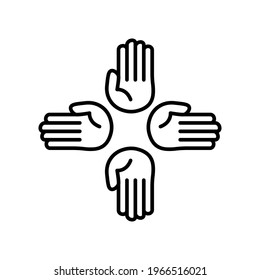 Four hands line icon. charity symbol, donation, humanity. Editable stroke. Design template vector