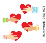Four hands with little hearts