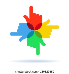 Four hands with pointing finger, vector symbol 