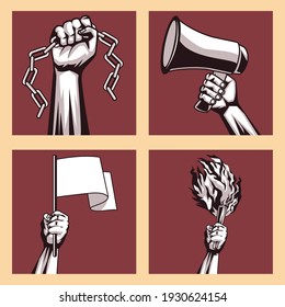 four hands protesting revolution icon