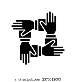 Four hands support each other. concept of teamwork collaboration thin solid. Support Business friendship and partnership sign. Alliance cooperation Vector illustration Design on white background EPS10