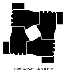 Four hands together concept teamwork united teamleading Arm interlocking with each other on wrist jointly collaboration icon black color vector illustration flat style simple image