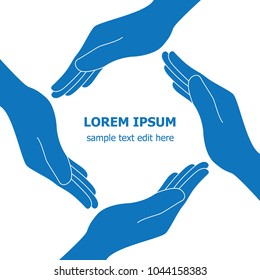 Four hands together for protection and care vector graphic design.