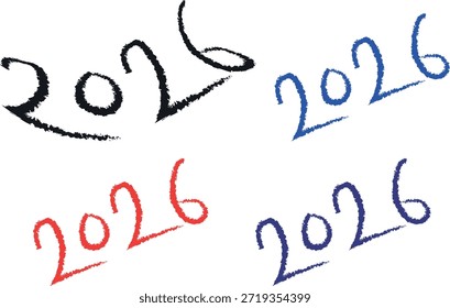 Four handwritten 2026 dates in different colors 