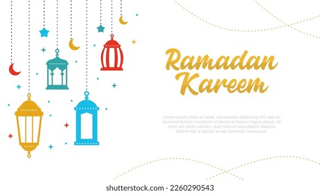 Four hanging lanterns and islamic ornaments isolated on white background for ramadan kareem concept.