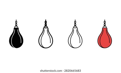 Four hanging punch bags in black outline white outline grey outline and red filled