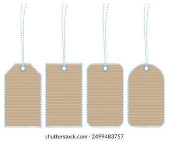 Four Hangtags Oktoberfest Old Paper Diamond Pattern Light Blue