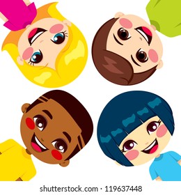 Four happy children friends from different ethnic groups