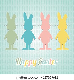 four happy easter bunny colorful background
